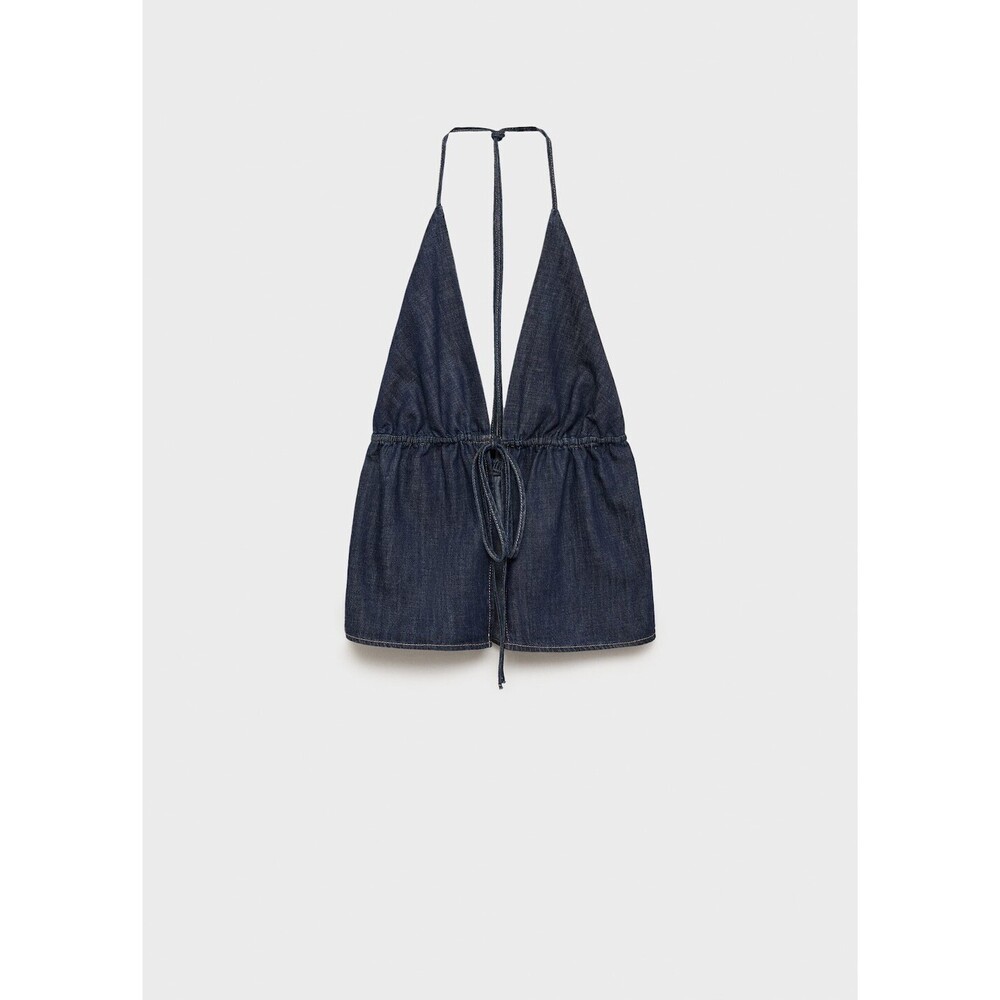MANGO - V-neck denim top with front tie